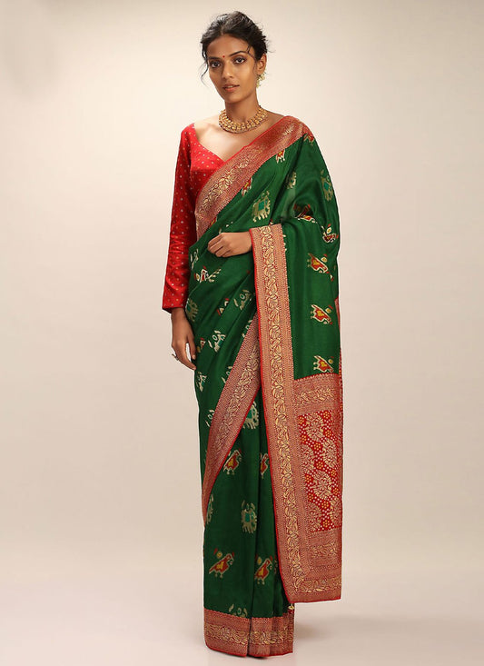 Contemporary Art Banarasi Silk Green Woven Saree