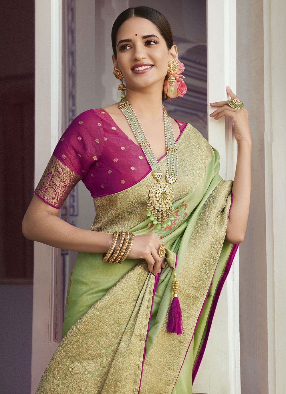 Classic Art Silk Green Meenakari Saree