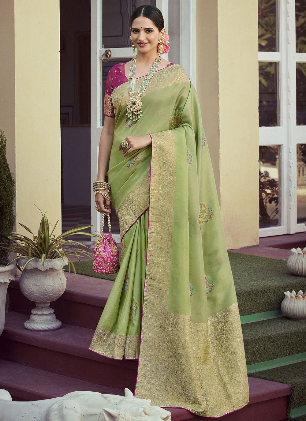 Classic Art Silk Green Meenakari Saree