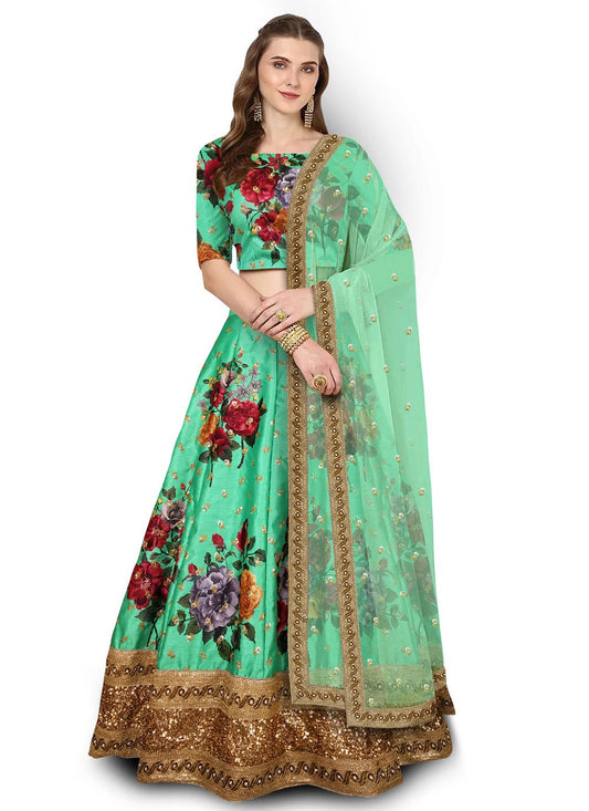 A Line Lehenga Art Silk Green Digital Print Lehenga Choli