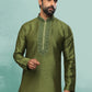 Kurta Pyjama Art Silk Green Embroidered Mens