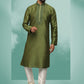 Kurta Pyjama Art Silk Green Embroidered Mens