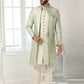 Indo Western Art Silk Green Machine Embroidery Mens