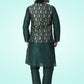 Kurta Payjama With Jacket Banarasi Jacquard Green Fancy Work Mens