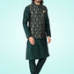 Kurta Payjama With Jacket Banarasi Jacquard Green Fancy Work Mens