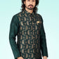 Kurta Payjama With Jacket Banarasi Jacquard Green Fancy Work Mens