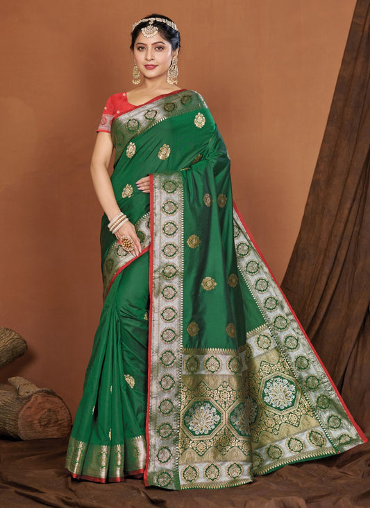 Traditional Saree Banarasi Silk Green Embroidered Saree