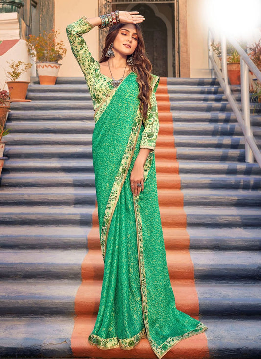 Classic Banarasi Silk Green Digital Print Saree