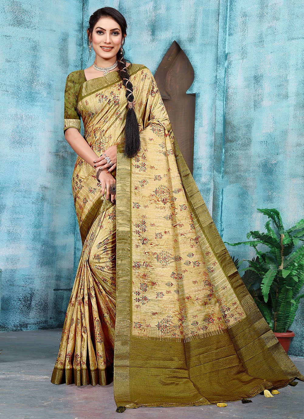 Contemporary Banarasi Silk Green Digital Print Saree