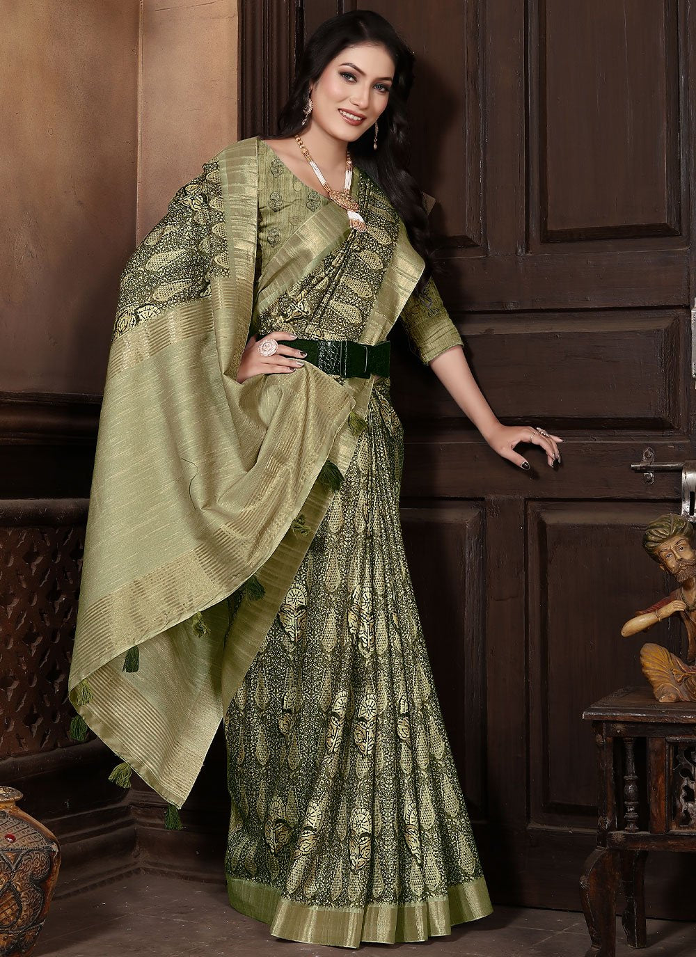 Classic Banarasi Silk Green Digital Print Saree