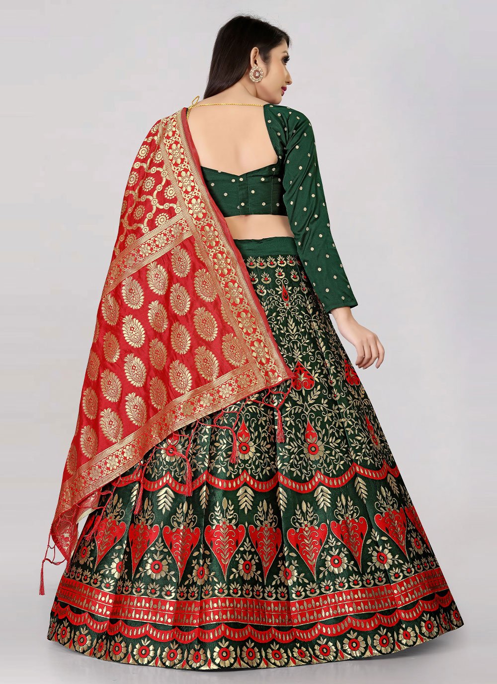 Lehenga Choli Banarasi Silk Jacquard Green Jacquard Work Lehenga Choli