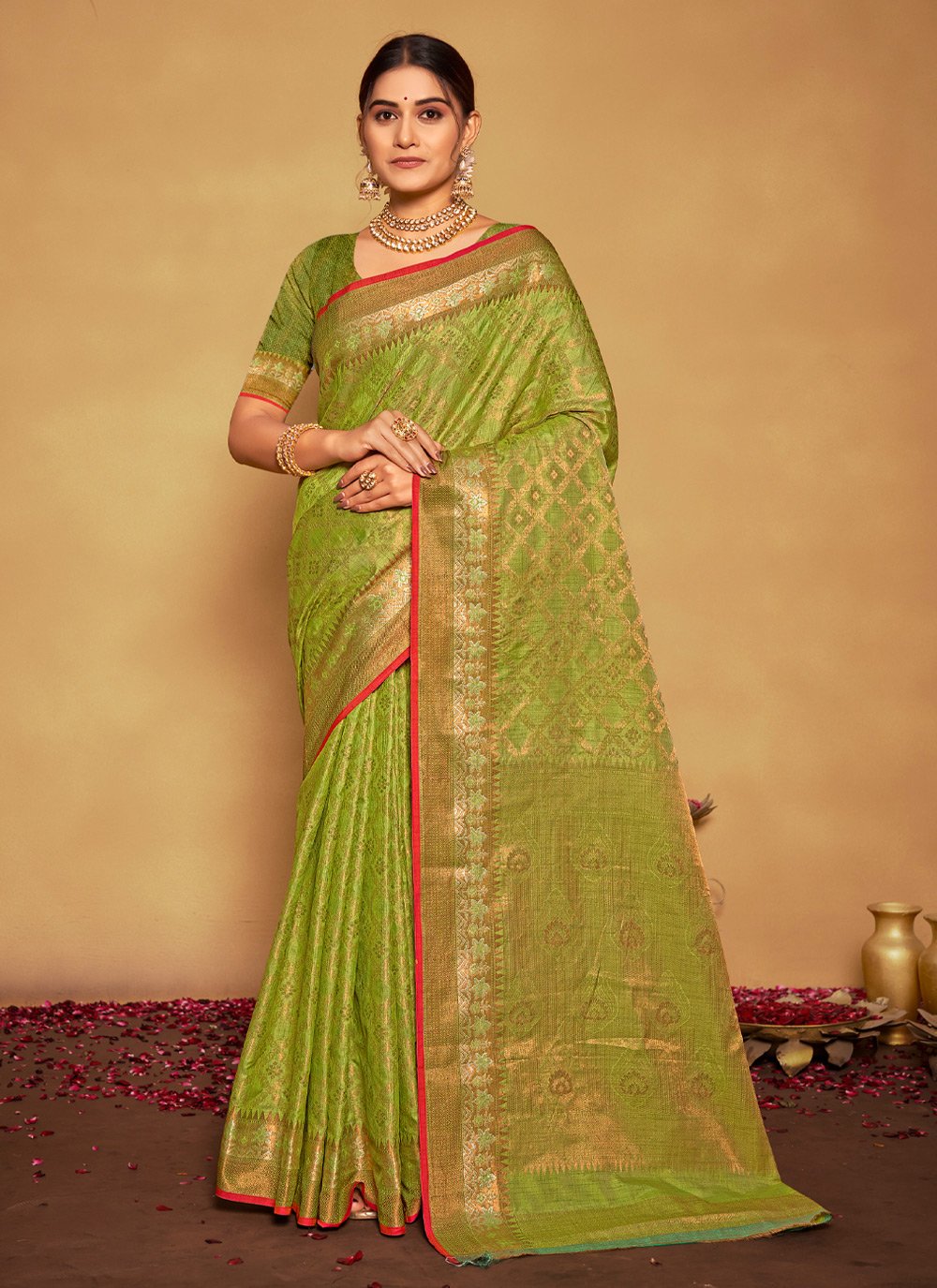 Traditional Saree Banarasi Silk Green Weaving Saree