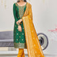 Pant Style Suit Banarasi Silk Green Woven Salwar Kameez