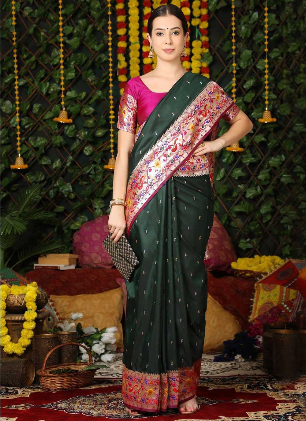 Classic Banarasi Silk Green Woven Saree