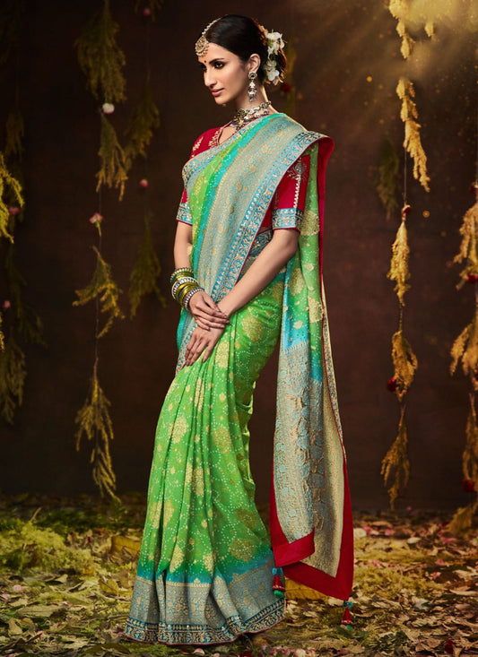 Contemporary Silk Green Bandhej Saree