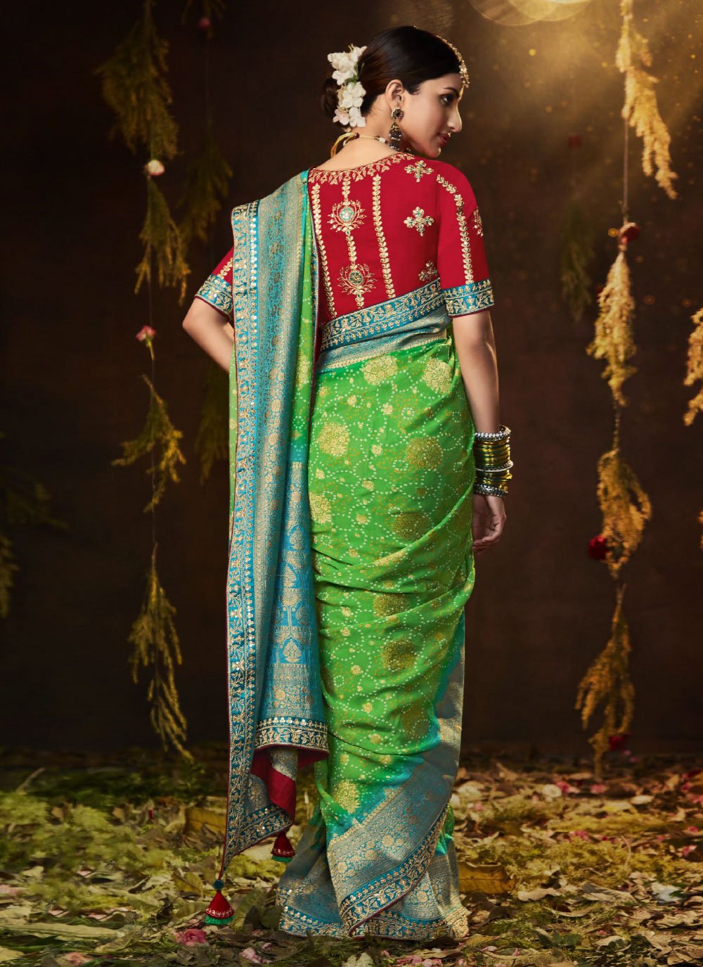Contemporary Silk Green Bandhej Saree