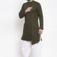Indo Western Blended Cotton Green Buttons Mens