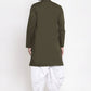 Indo Western Blended Cotton Green Buttons Mens