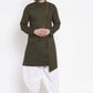 Indo Western Blended Cotton Green Buttons Mens