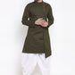 Indo Western Blended Cotton Green Buttons Mens