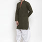 Dhoti Kurta Blended Cotton Green Plain Mens