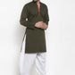 Dhoti Kurta Blended Cotton Green Plain Mens