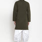 Dhoti Kurta Blended Cotton Green Plain Mens