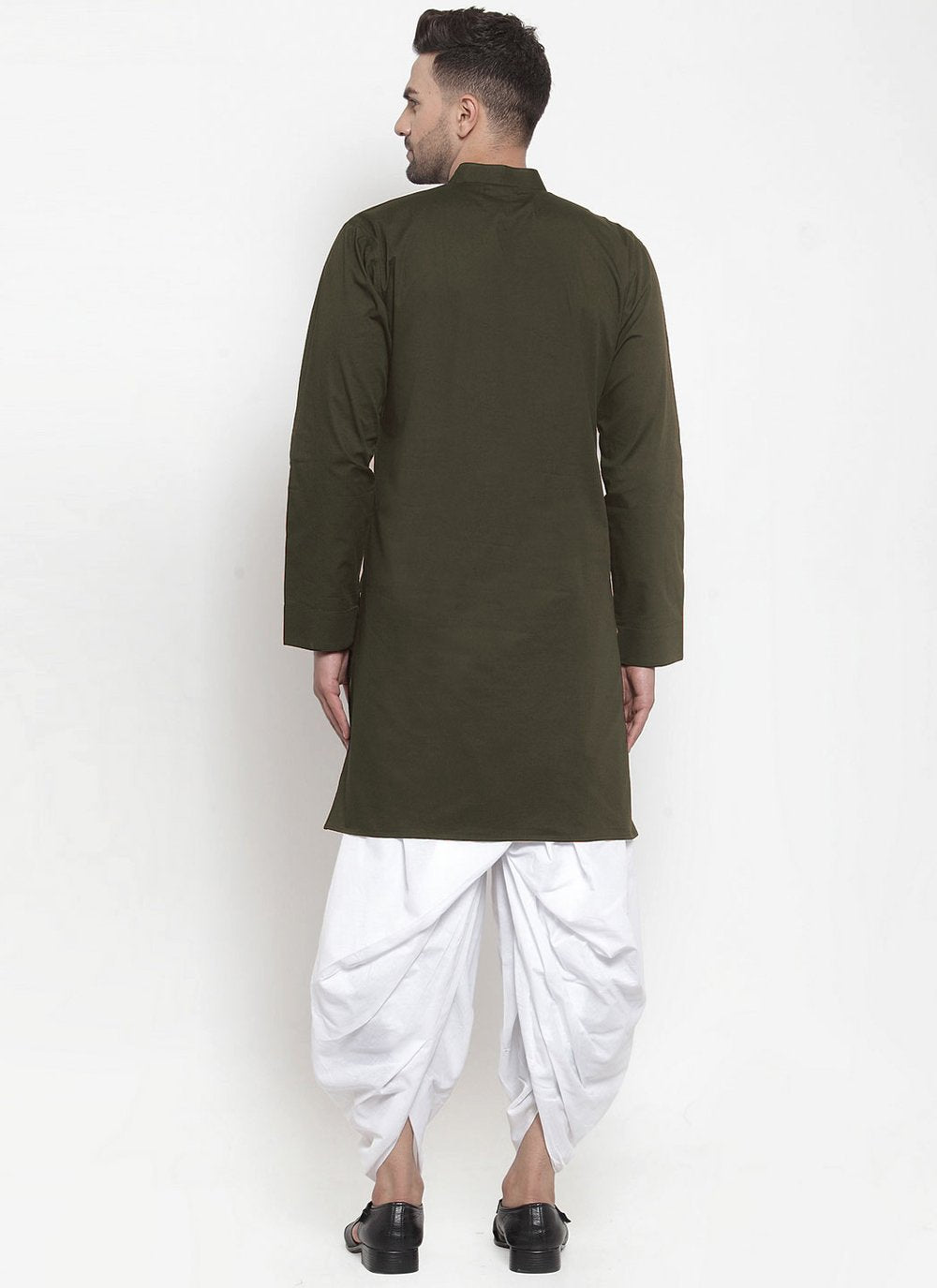 Dhoti Kurta Blended Cotton Green Plain Mens