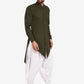 Dhoti Kurta Blended Cotton Green Plain Mens