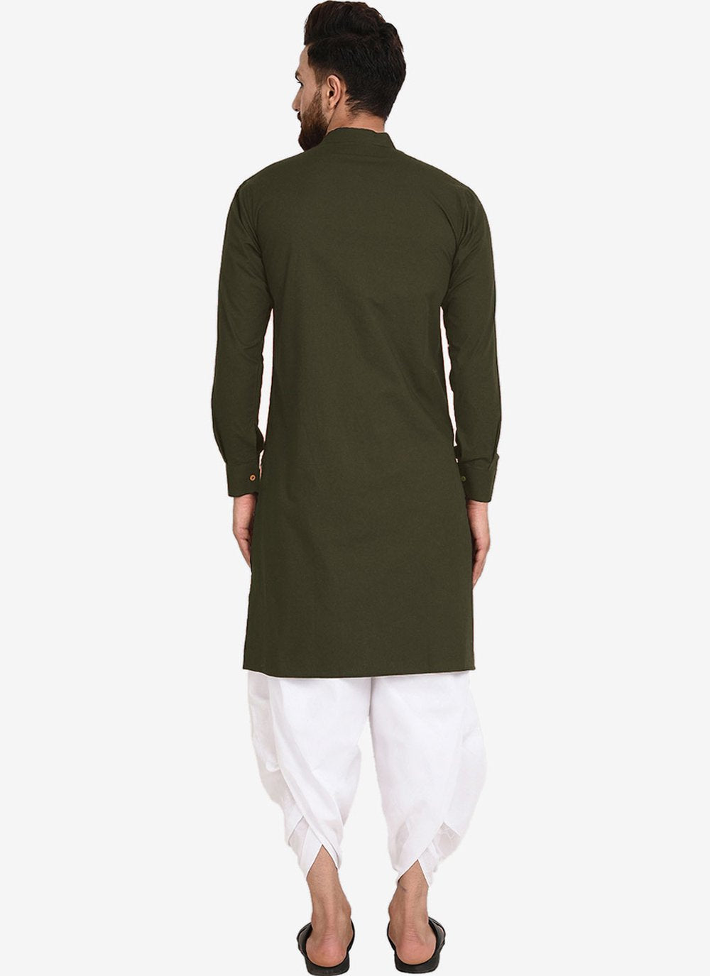 Dhoti Kurta Blended Cotton Green Plain Mens