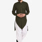 Dhoti Kurta Blended Cotton Green Plain Mens