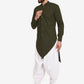 Dhoti Kurta Blended Cotton Green Plain Mens