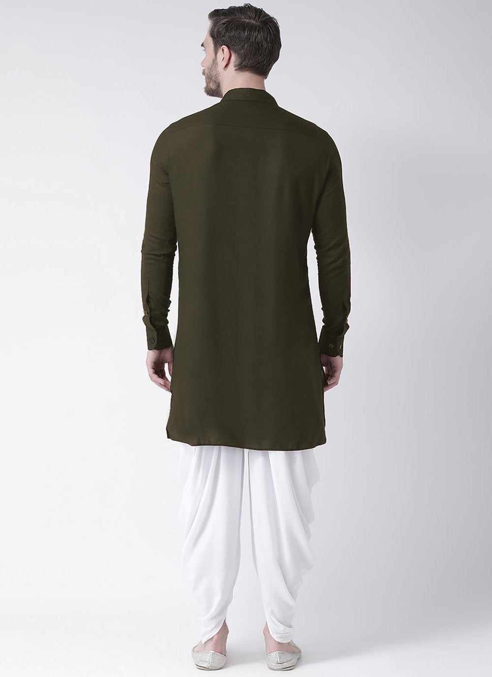 Kurta Blended Cotton Green Plain Mens