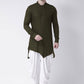 Kurta Blended Cotton Green Plain Mens