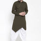 Kurta Blended Cotton Green Buttons Mens