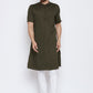 Kurta Pyjama Blended Cotton Green Plain Mens