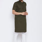 Kurta Pyjama Blended Cotton Green Plain Mens