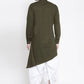 Dhoti Kurta Blended Cotton Green Plain Mens