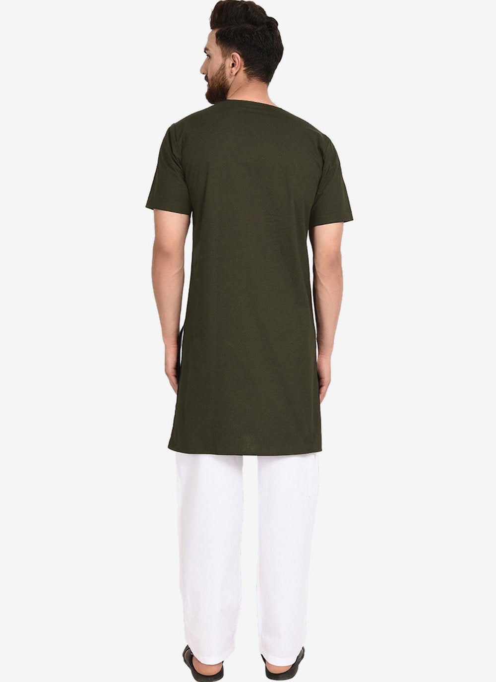 Kurta Pyjama Blended Cotton Green Plain Mens