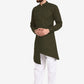 Kurta Pyjama Blended Cotton Green Plain Mens