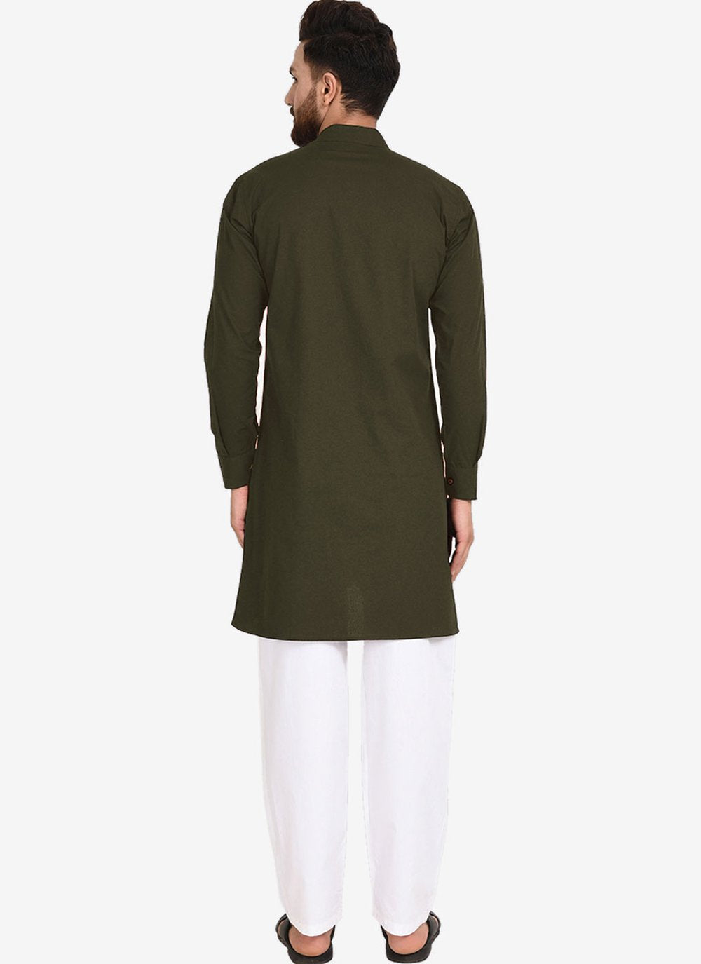 Kurta Pyjama Blended Cotton Green Plain Mens