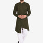 Kurta Pyjama Blended Cotton Green Plain Mens