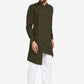 Kurta Pyjama Blended Cotton Green Plain Mens