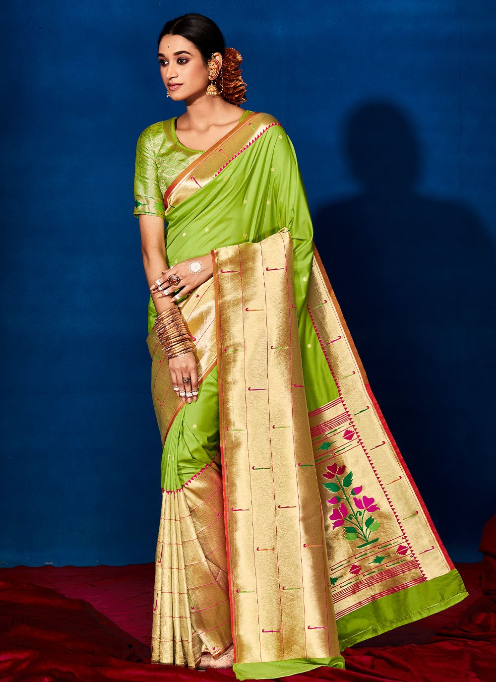 Classic Silk Green Patch Border Saree