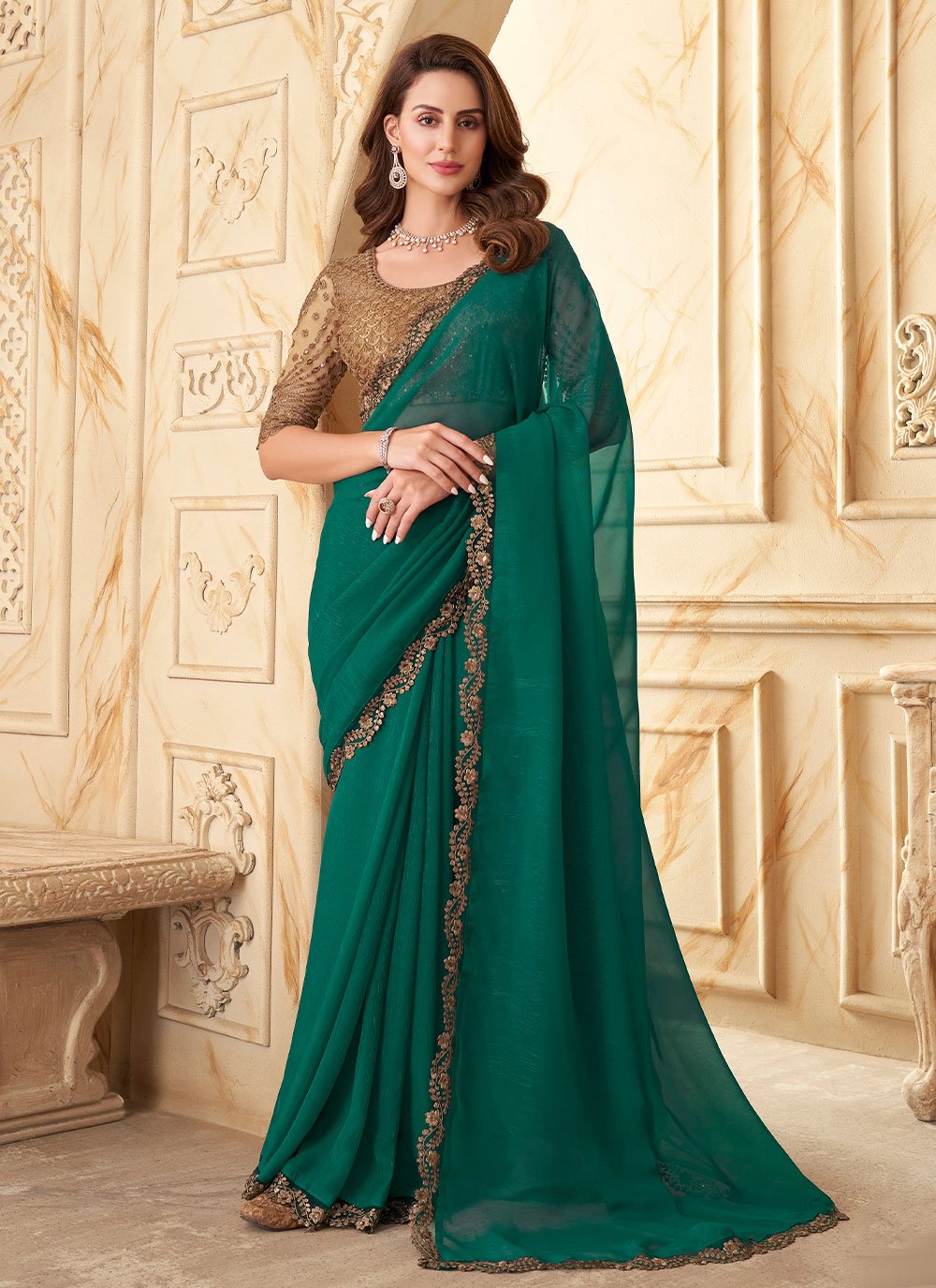 Contemporary Silk Green Embroidered Saree