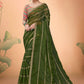 Designer Organza Green Embroidered Saree