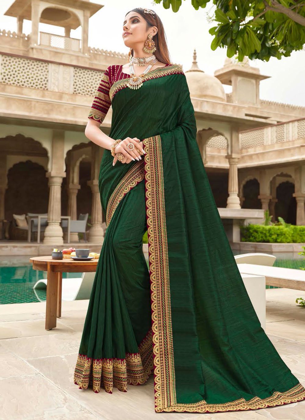 Contemporary Silk Green Embroidered Saree