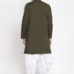 Kurta Blended Cotton Green Buttons Mens