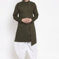 Kurta Blended Cotton Green Buttons Mens