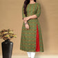 Casual Kurti Cotton Green Foil Print Kurtis